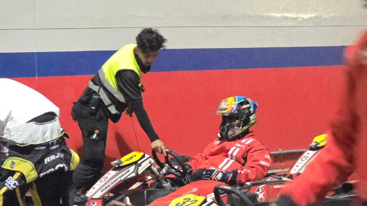 Close up of the racing kart at Dubai Kartdrome